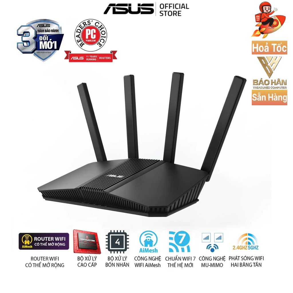 Bộ phát Wifi Asus RT-BE58U Wi-Fi 7 - Hàng Chính Hãng
