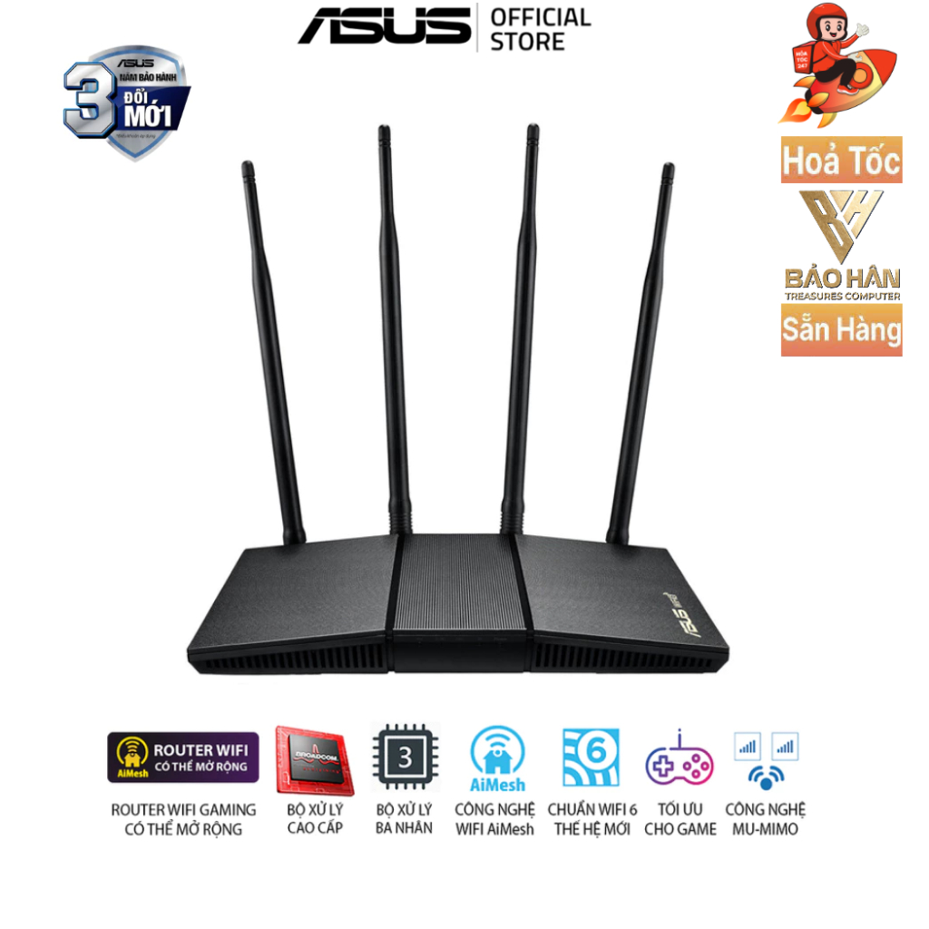 Router Wifi 6 Asus RT-AX1800HP V2 Chuẩn AX1800 (Router WiFi có thể Mesh mở rộng) Xuyên Tường - Hàng 