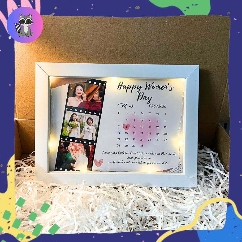 Khung Ảnh Thiết Kế Tặng Sinh Nhật Mẹ, Sinh Nhật Bố - Quà Tặng Sinh Nhật Bố Mẹ ( Tặng Hôp+Rơm)