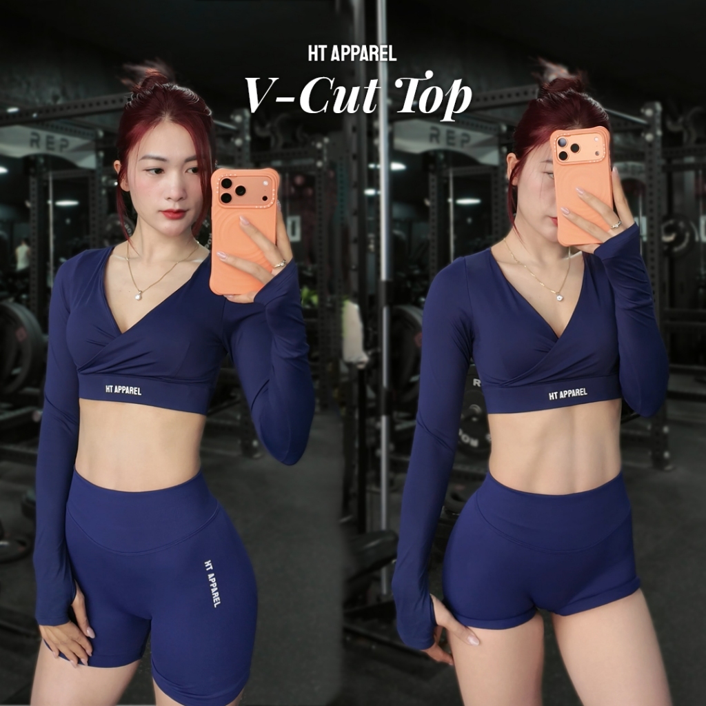 Áo Tập Gym Dài Tay HT Apparel V-Cut - Áo Tập Gym, Yoga, Pilates Có Mút Sẵn, Ôm Phom Nâng Ngực Co Giã
