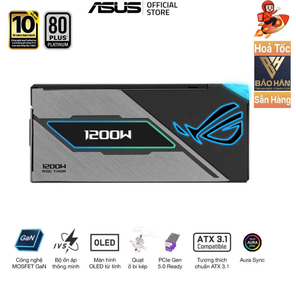 Nguồn Máy Tính ASUS ROG THOR 1200P3 Gaming 1200W Platinum III (PCIe Gen 5.0) - Hàng Chính Hãng
