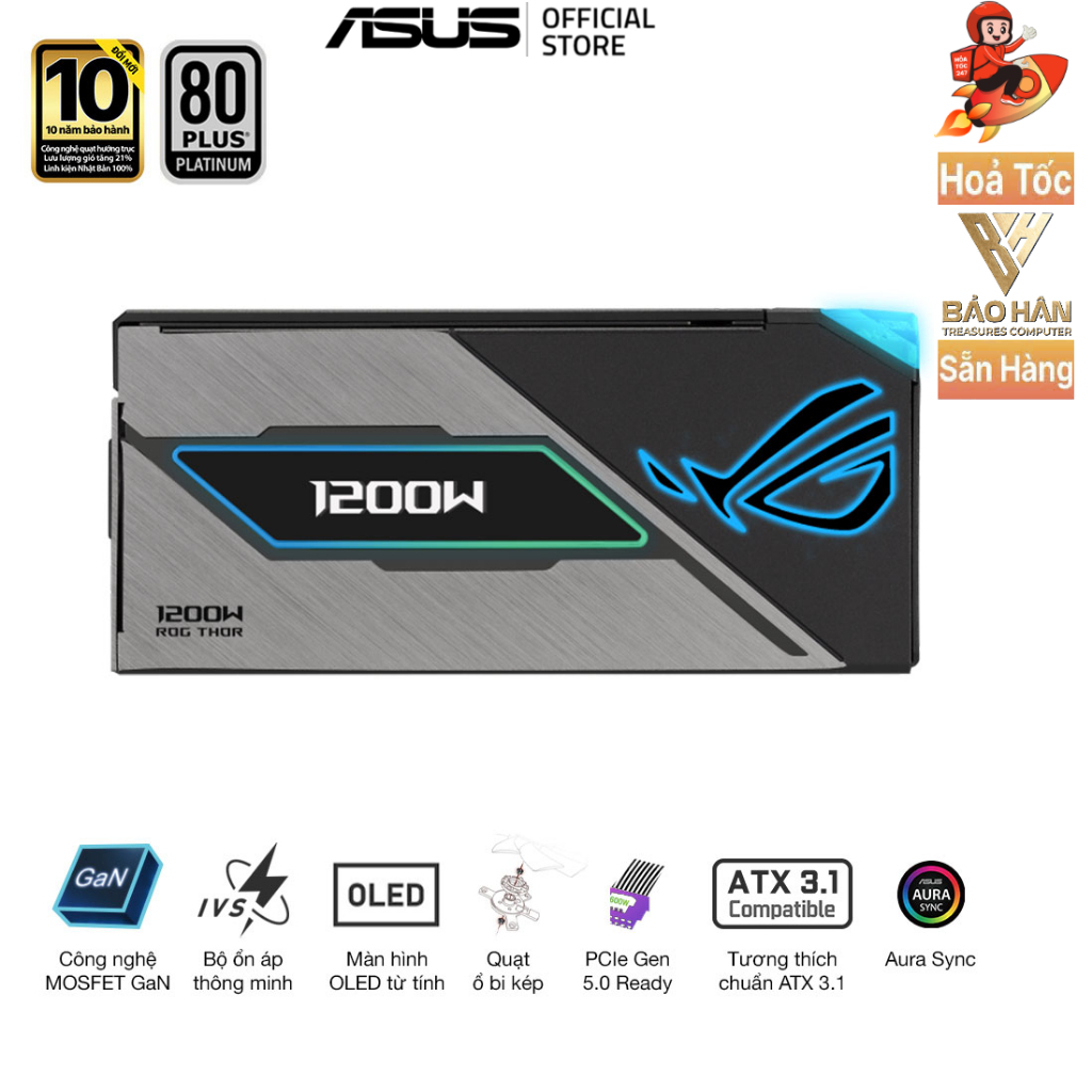 Nguồn Máy Tính ASUS ROG THOR 1200P3 Gaming 1200W Platinum III (PCIe Gen 5.0) - Hàng Chính Hãng