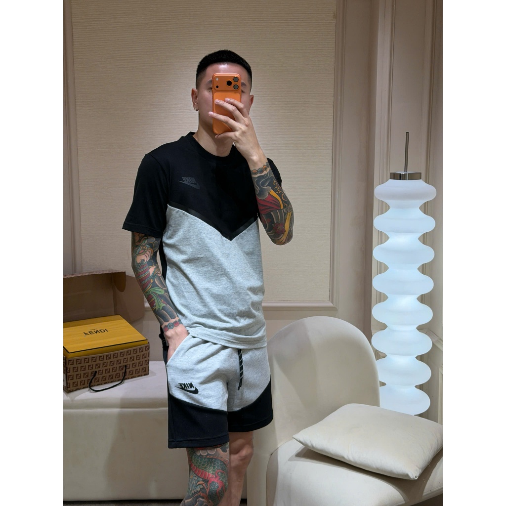 Set Bộ Cộc Tay nice Kỳ Tech Xám Fleece Ver.- Quần Áo Cộc nice tech, Hàng Hot Trend Hè 2026