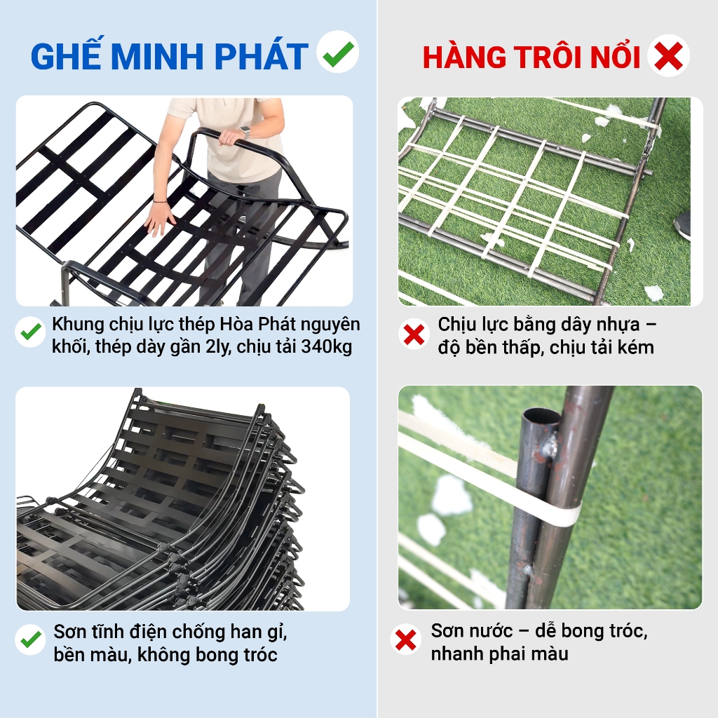 Ghế bập bênh Minh Phát có kệ để chân điều chỉnh 5 tư thế khung thép mạ kẽm sơn tĩnh điện bảo hành 24 tháng | BigBuy360 - bigbuy360.vn
