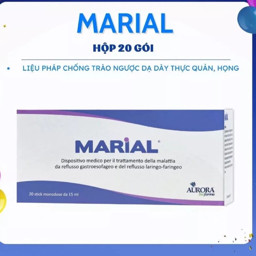 Marial Gel ( Hộp 20 gói x 15ml) chống trào ngược dạ dày thực quản, bảo vệ, tái tạo và phục hồi niêm mạc họng