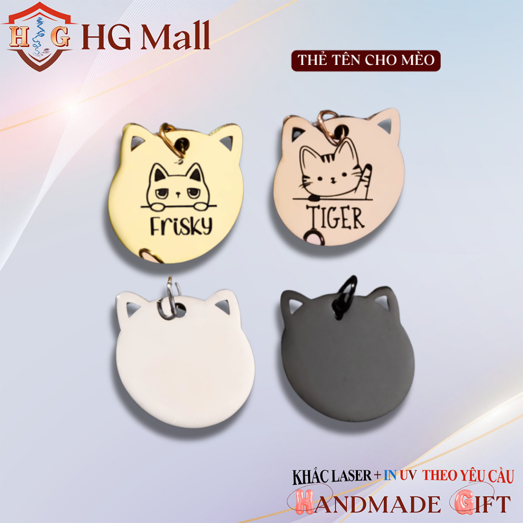 Thẻ Tên Cho Mèo Hợp Kim HG MALL, Khắc Laser Theo Yêu Cầu, Tên/Thông Tin Chống Thất Lạc, Cattag, Bảng Tên Cho Mèo ,Pettag