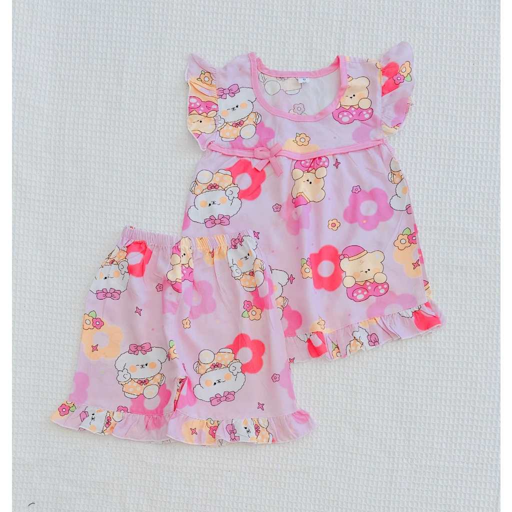 Bộ tole lanh Bé gái 4 - 38kg, đồ bé tay cánh tiên quần đùi, chất tole lanh 2 da mềm mịn thoáng mát, Bộ tole lanh bé gái