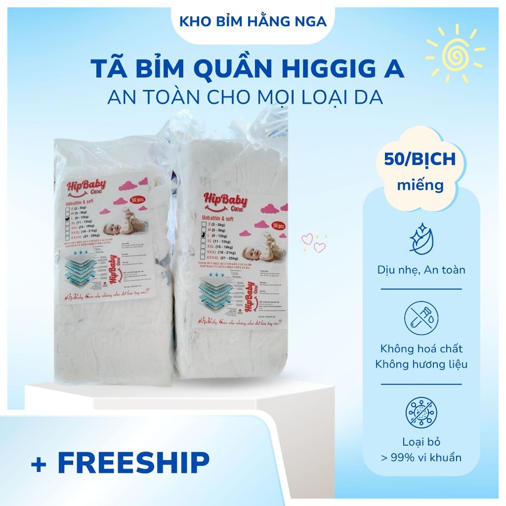COMBO 100 MIẾNG BỈM HIPGIG, TÃ BỈM QUÀN TRẺ EM, BỈM QUẦN TRẦN XUẤT NHẬT SIZE M100/XL100/XXL100/XXXL1
