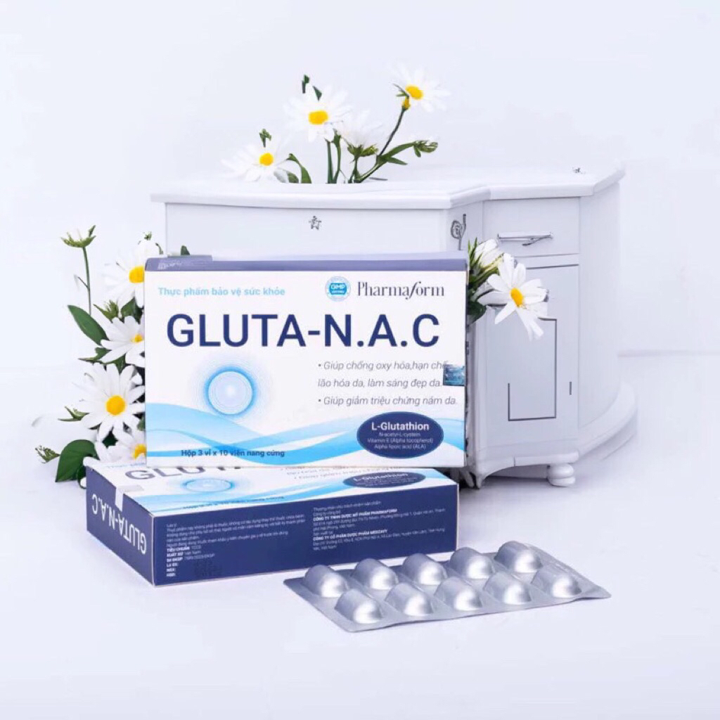 Viên uống sáng da Gluta- N.A.C Pharmaform giúp trắng da, mờ nám, ngừa lão hoá hộp 30 viên