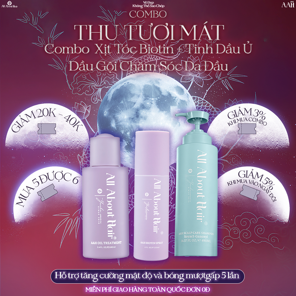 COMBO dưỡng tóc chắc khoẻ Gội Ủ Xịt AAH (BIOTIN SPRAY VEGAN 120ML + OIL TREATMENT VEGAN 100ML + SCAL