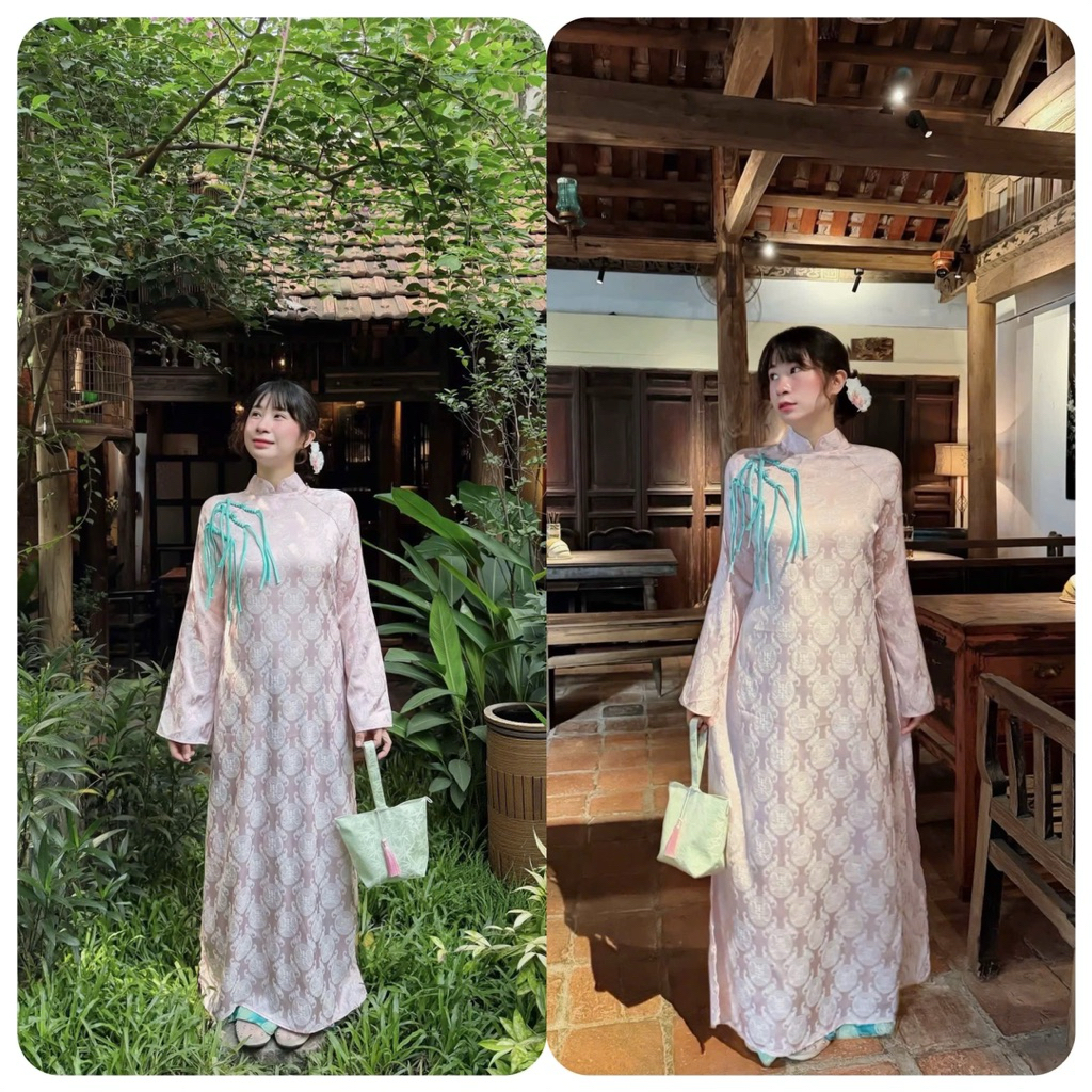 Áo Dài Lụa Gấm Thọ Dơi Cao Cấp Mặc Cùng Quần Thọ-Áo dài Tết duyên dáng-Áo dài Trang Thanh
