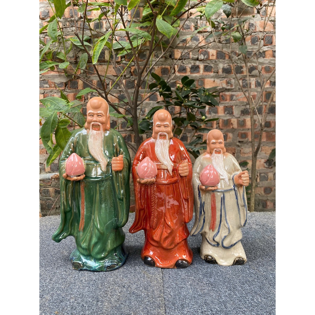 Tượng ông thọ cao 17,21,24,5 và 28,5 và 31,5 ghép cây bon sai, cây văn nhân gốm sứ bát tràng mỹ anh