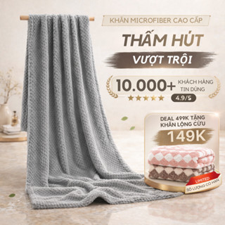 Khăn tắm cỡ lớn sợi microfiber cao cấp công nghệ Nhật siêu thấm nước, siêu mềm, siêu nhẹ Việt Thư