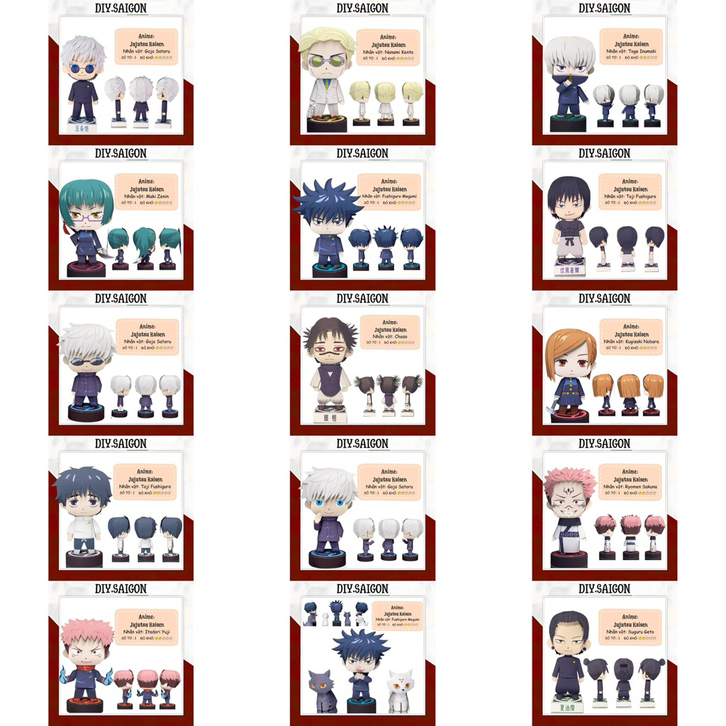 [Combo trọn bộ Jujutsu Kaisen] - Mô hình giấy Anime Chibi