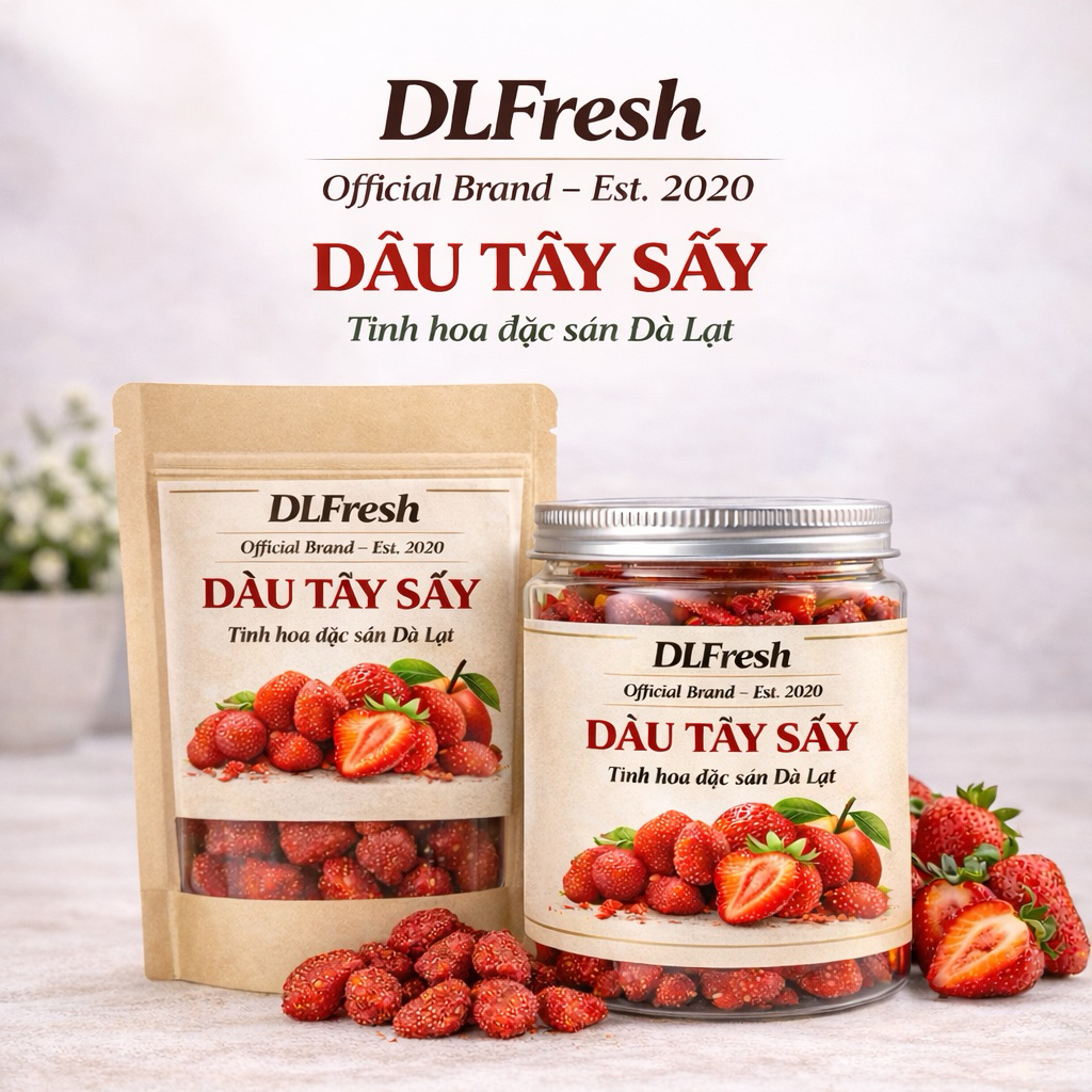 Dâu tây sấy DLFresh dâu tây sấy giòn, dâu tây sấy dẻo vị nguyên bản