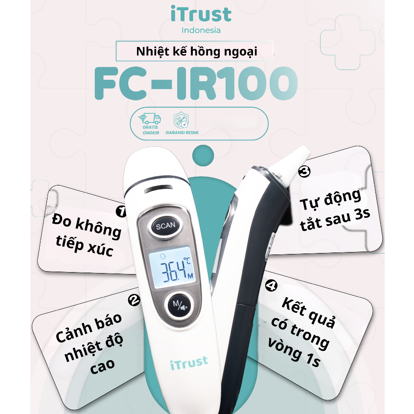 [Chính hãng] Nhiệt kế hồng ngoại iTRUST IR100, 2 chức năng đo trán, đo tai, bảo hành chính hãng 5năm