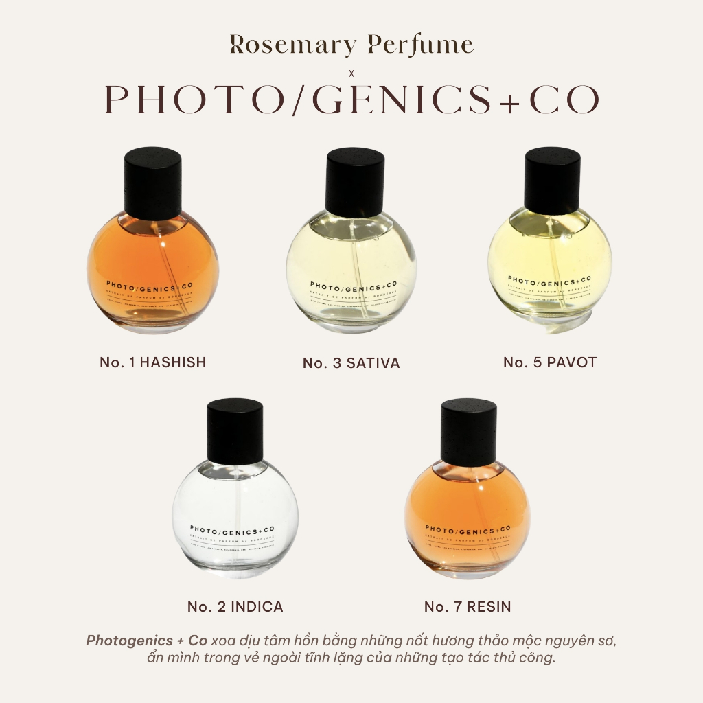 [Mẫu thử] Photogenics + Co HASHISH | SATIVA | PAVOT | INDICA | RESIN | Tiệm thơm Rosemary