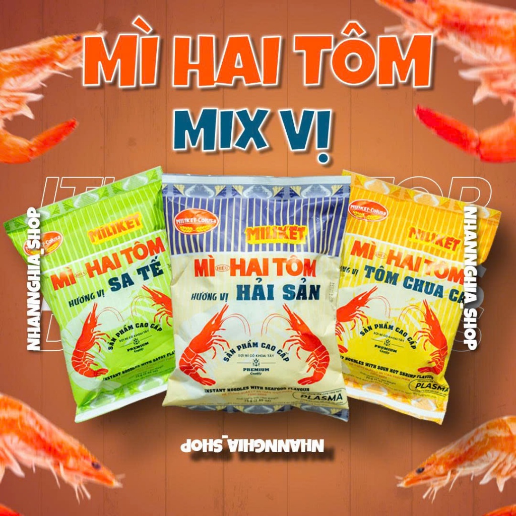 Mì Hai Tôm Miliket vị Hải Sản/ Sa Tế/ Tôm Chua Cay