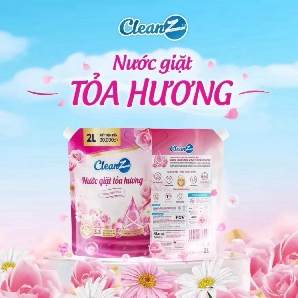 [3,6L] 1 Túi Nước giặt xả toả hương CleanZ 3,6L - Đánh bay vết bẩn hương thơm mềm mại