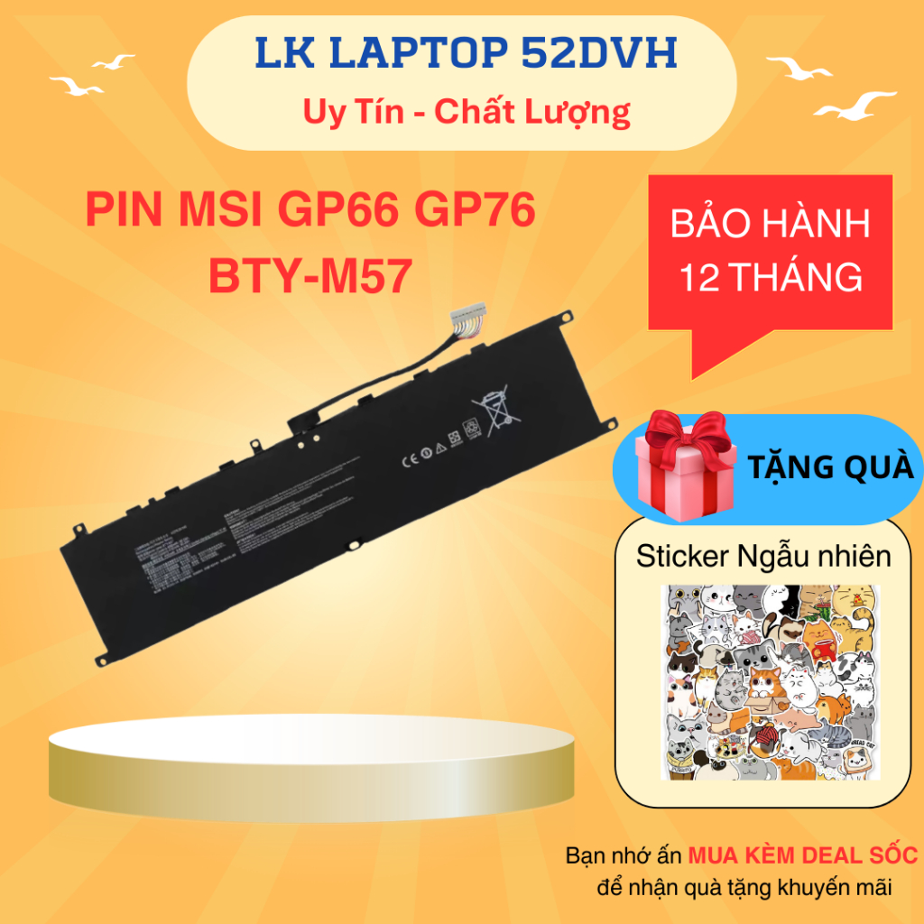 Pin Laptop MSI GP66 GP76 BTY-M57 (ZIN) - 4 CELL MS-17K3 Leopard 10UG, BTY-M57 New 100%
