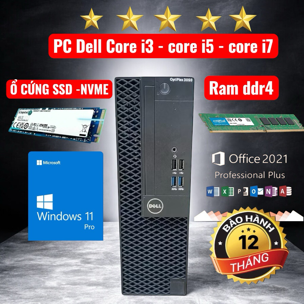 Máy tính Cpu dell 3050,3060 SFF(Renew có box xốp đẹp),ssd nvme ,core i3 6100,i5 7500,i7 7700,Ram ddr