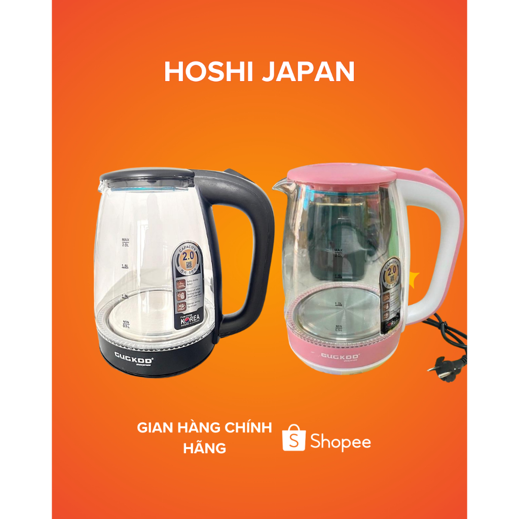 ST16 Ấm Siêu Tốc Thủy Tích Dung Tích Lớn 2.0L CUCKDD Bình Siêu Tốc Thủy Tinh Cao Cấp Chịu Nhiệt Đun 