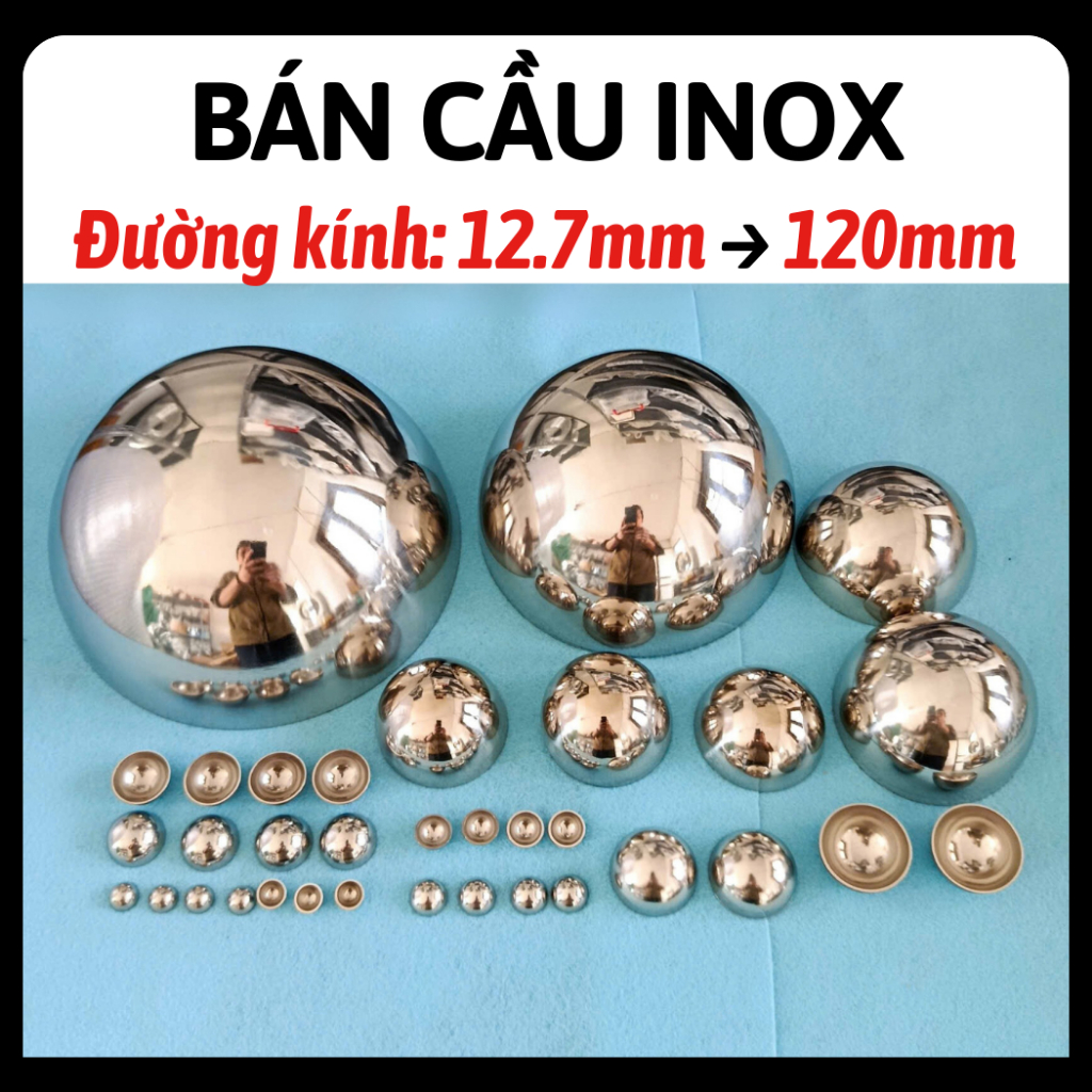 Bán cầu Inox201, hến Inox trang trí đường kính từ 12.7mm đến 120mm