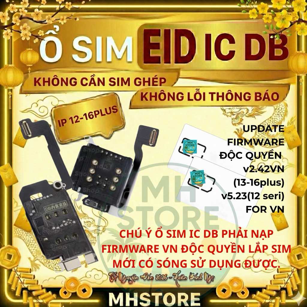 Ổ sim EID/SED của DB-SIM cho ip12-16plus -Tích Hợp IC của DB Firmware VN độc quyền-Có Thể Lắp 1-2 SI
