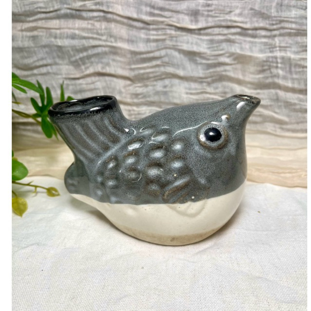 HANA HOUSE-Bình Rót Nước Tương Gốm Hình Cá Men Xám – Bình Rưới Nước Chấm Mini, Decor Bàn Ăn Phong Cá