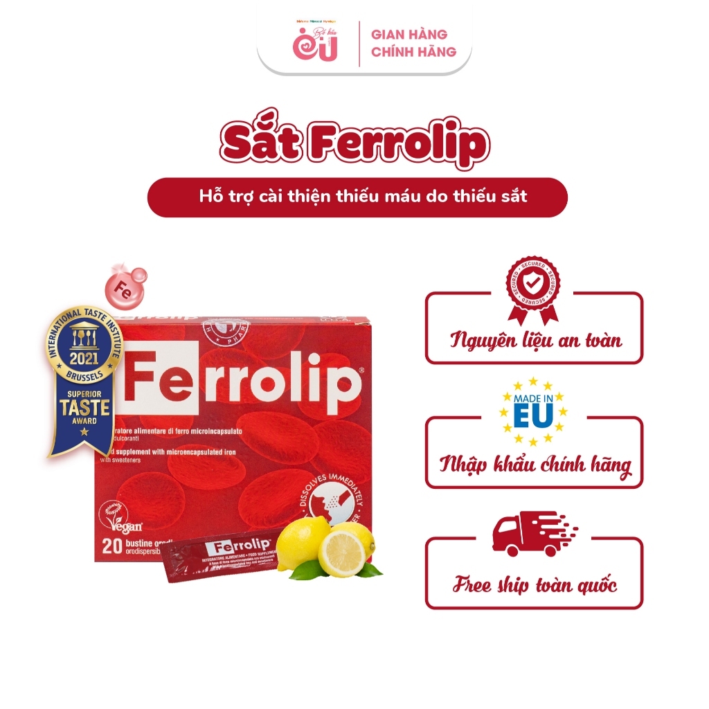 Hộp 20 Gói Sắt bột Ferrolip Chính Hãng cho bà bầu mẹ sau sinh và người thiếu máu HM