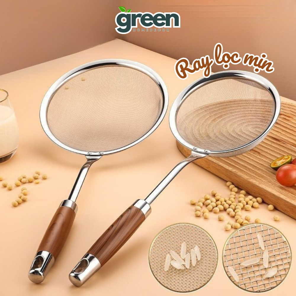 Ray Lọc Siêu Mịn Inox 304 Cán Gỗ Cao Cấp, Rây Lọc Bột Sữa Đậu Nành Lọc Dầu Ăn Vớt Đồ Chiên Đa Năng