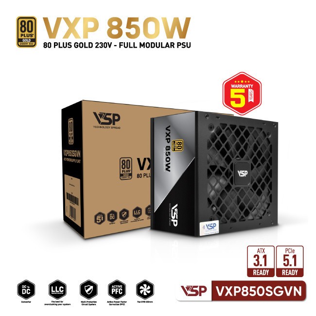 Nguồn Máy Tính VSP VXP850SGVN 850W | 80 Plus Gold | Full Modular | PSU | Chính Hãng