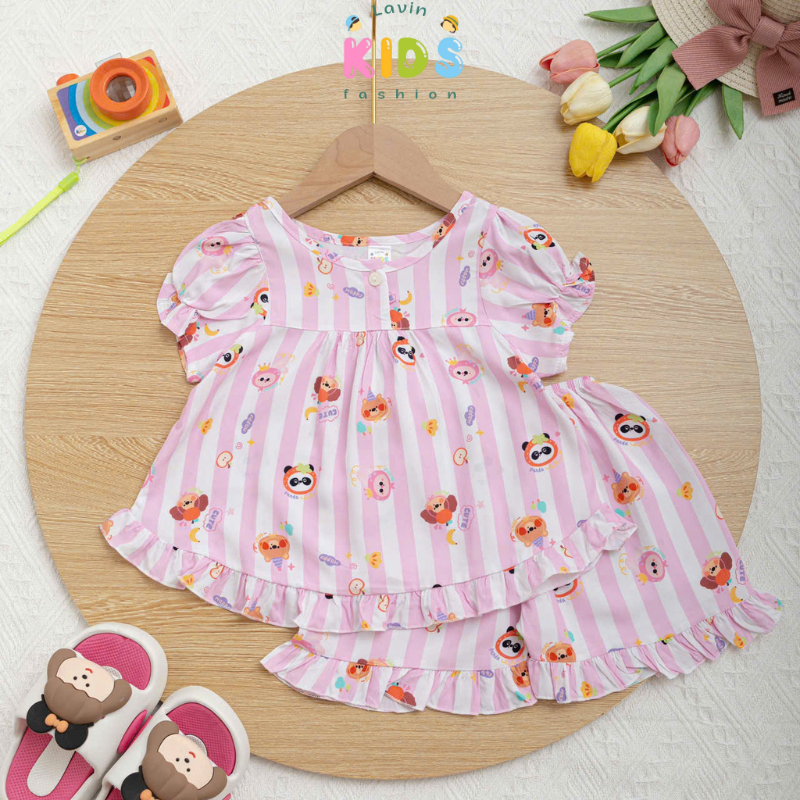 Bộ tole bé gái tay đùi lai bèo Lavin Kids 6-17kg mềm mịn, thoáng khí, ít co rút
