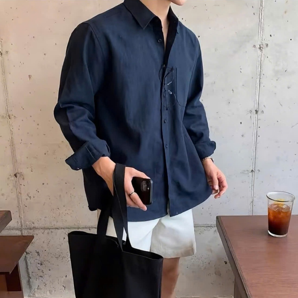 Áo sơ mi nam đũi cổ bẻ dài tay ZUTEE chất liệu đũi xước co giãn