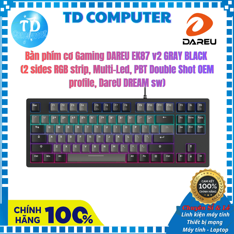 Bàn phím cơ Gaming DAREU EK87 v2 Gray Black - Hàng chính hãng