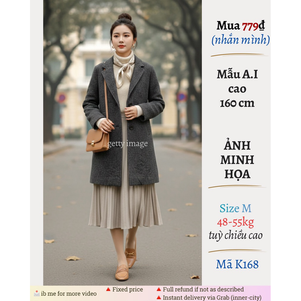 zá 7️⃣9️⃣9️⃣ [2hand NHẬT] Khoác/Blazer dạ, dày dặn, hoạ tiết răng sói, size L, mã K168