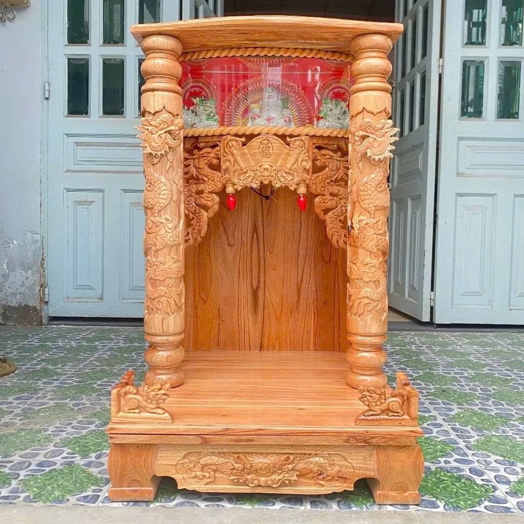 Bàn Thờ Ông Địa Gỗ Xoan  Hộp Đèn , bàn thờ ông địa gỗ