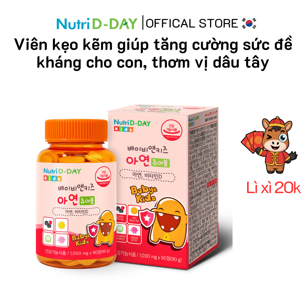 Kẹo kẽm Baby & Kids Zinc Nutri D-DAY 90 viên hỗ trợ tăng sức đề kháng cho bé