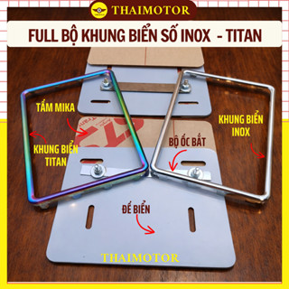 Bộ Khung Biển Số Titan, Inox Cho Xe Máy Cho Dream Wave Future Cup Vision Lead Vario Đầy Đủ Mica Đế Biển Ốc Bắt Ko Han Gỉ