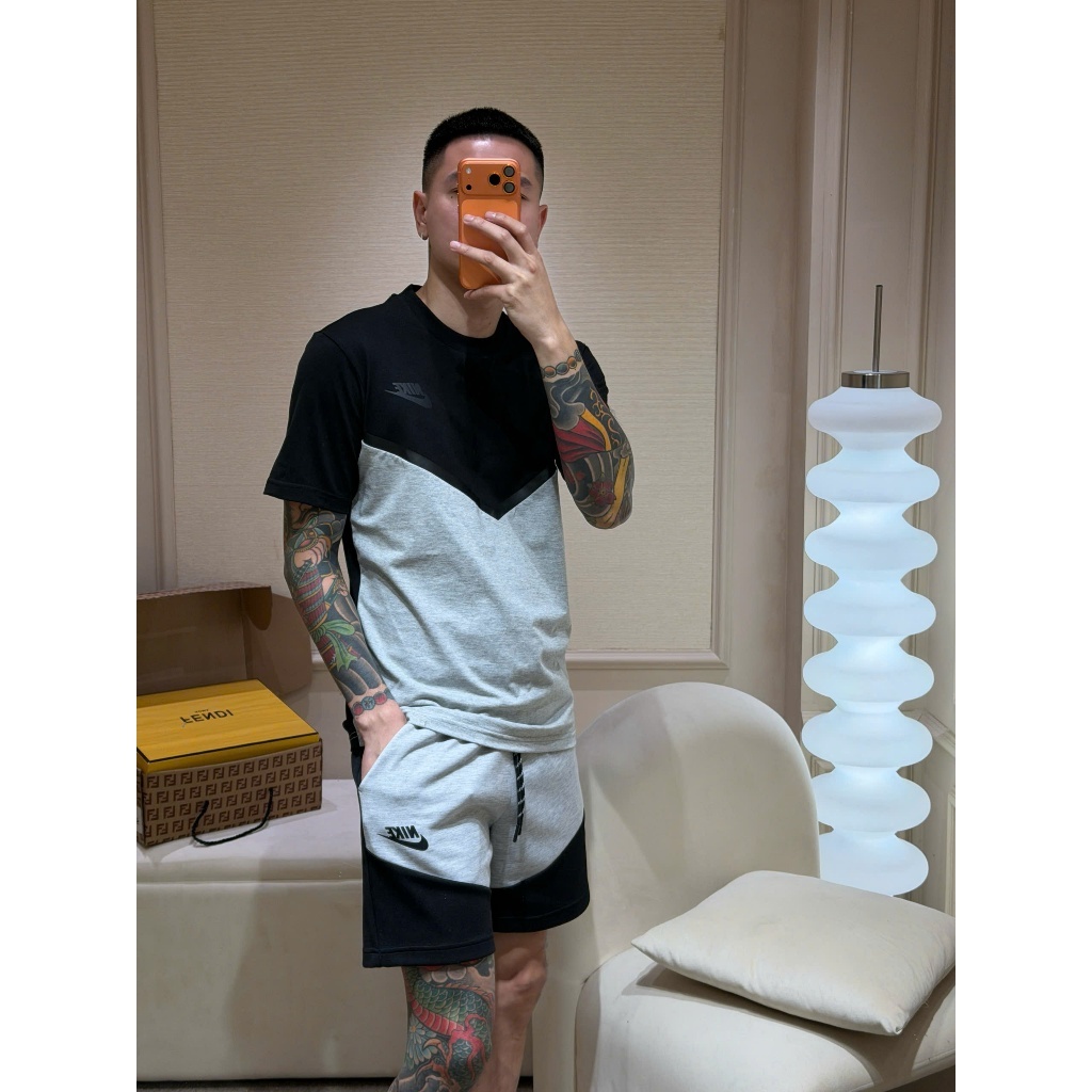 Set Bộ Cộc Tay nice Kỳ Tech Xám Fleece Ver.- Quần Áo Cộc nice tech, Hàng Hot Trend Hè 2026