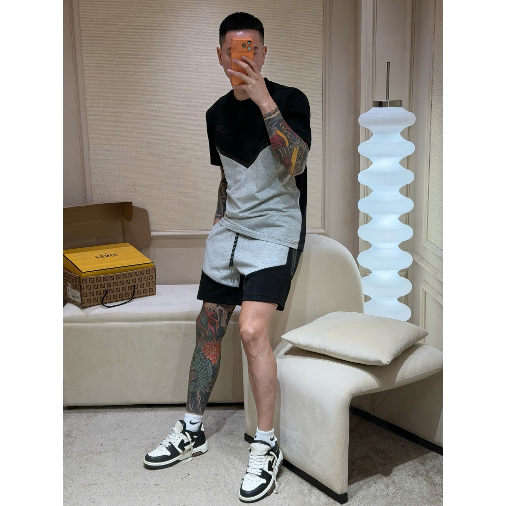 Set Bộ Cộc Tay nice Kỳ Tech Xám Fleece Ver.- Quần Áo Cộc nice tech, Hàng Hot Trend Hè 2026