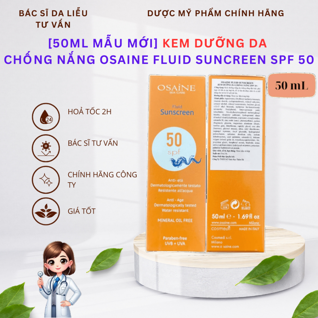 [50ml mẫu mới] KEM DƯỠNG DA CHỐNG NẮNG OSAINE FLUID SUNCREEN SPF 50