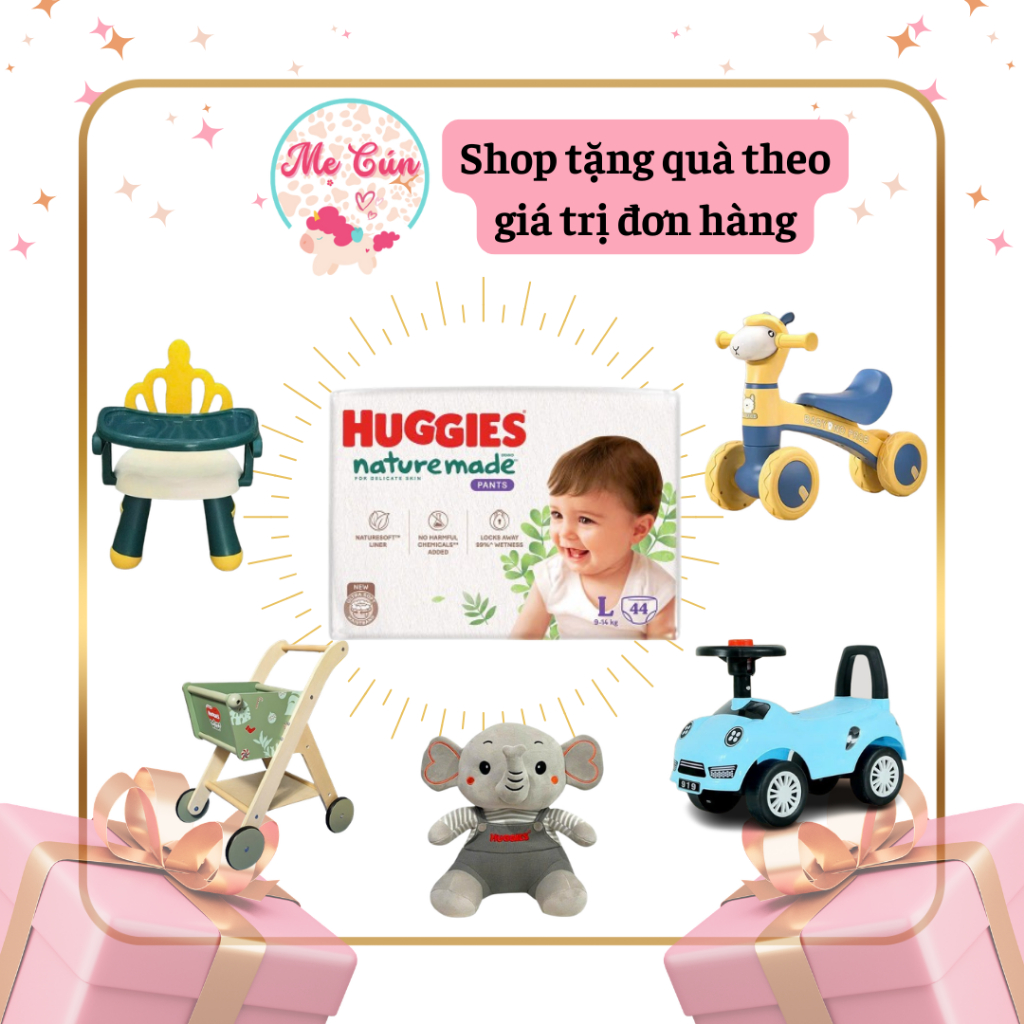 Quà Huggies - 2b tặng Khay ăn dặm, 3b tặng Xếp hình, 4b tặng Xe chòi Mini, 5b tặng Bập bênh ngựa
