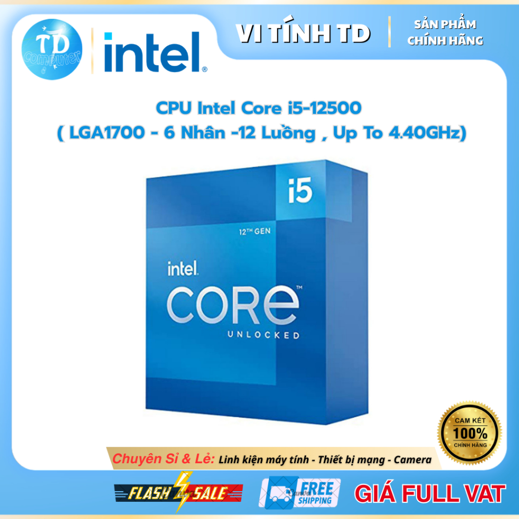 CPU Intel Core i5-12500 ( LGA1700 - 6 Nhân -12 Luồng , Up To 4.40GHz) - Box chính hãng