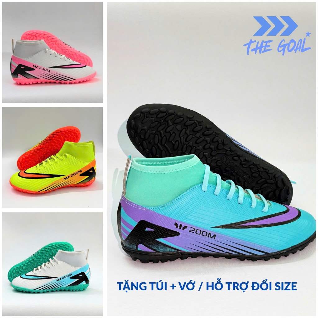 Giày đá bóng cổ cao TheGoal, khâu full đế đá trên Sân cỏ nhân tạo, TẶNG TÚI RÚT + VỚ
