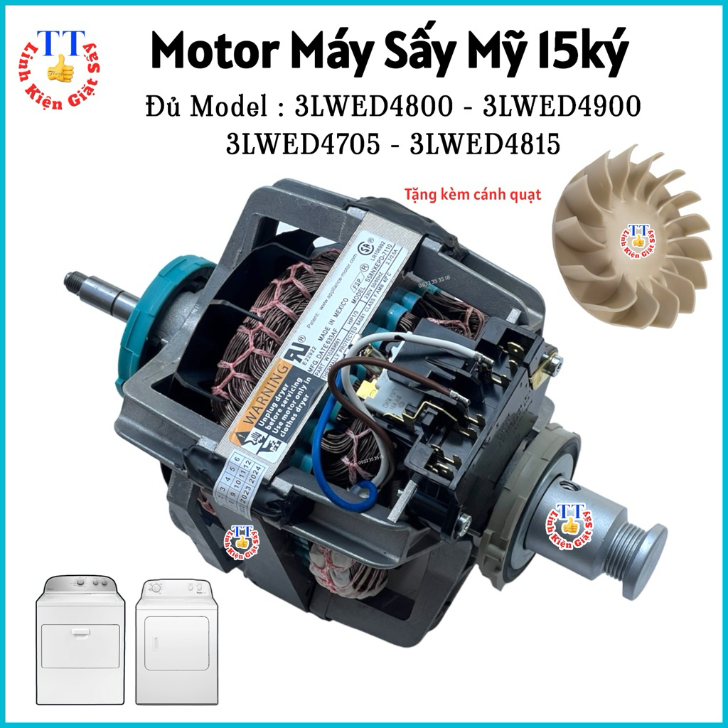 Motor Máy Sấy Mỹ 15kg 3LWED4900YW : 3LWED4800YQ 3LWED4705FW : 3LWED4815FW0