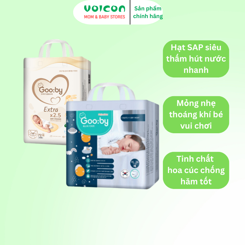 Tã Quần Tã Dán Gooby Extra Premium Hàn Quốc Siêu Thấm Hút, Chống Hăm, Kháng Khuẩn Cho Trẻ Sơ Sinh