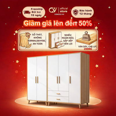 Tủ Quần Áo Gỗ MDF Cao Cấp Hiện Đại CONOCO Tủ Gỗ Đựng Đồ Chia Ngăn Thông Minh Sâu 45cm Cao 180cm
