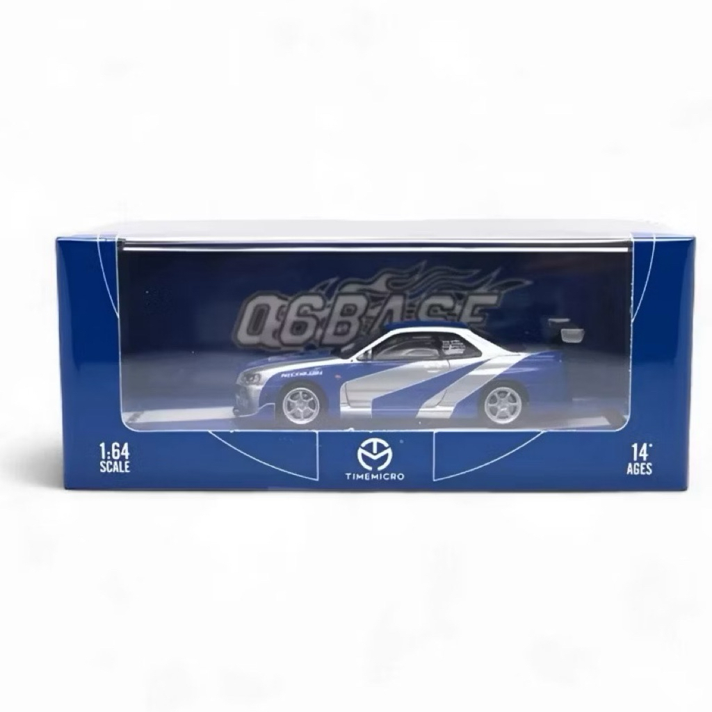 Mô hình xe Nissan SKYLINE GT-R R34 Blue Sliver tỉ lệ 1:64 Time Micro TM800501