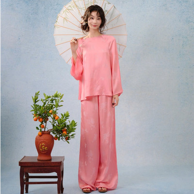TUBYCATU Set Đào Mộng Bà Ba Pháp Phục Chất Voan Tơ Mềm Mại